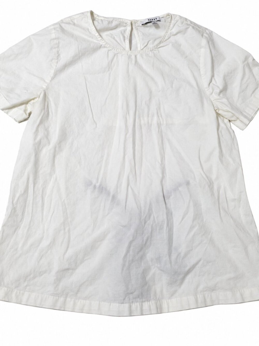 RO&DE Women's White Short Sleeve Blouse Size S Black Back Tie Relaxed Fit